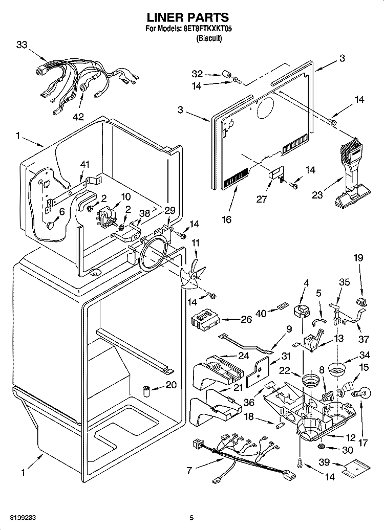 LINER PARTS Diagram and Parts List for 8ET8FTKXKT05  Whirlpool Refrigerator
