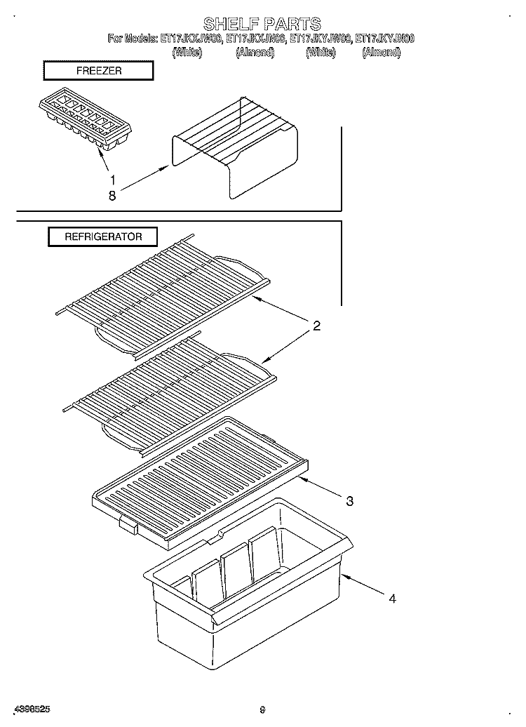 SHELF, OPTIONAL Diagram and Parts List for ET17JKYJN00  Whirlpool Refrigerator