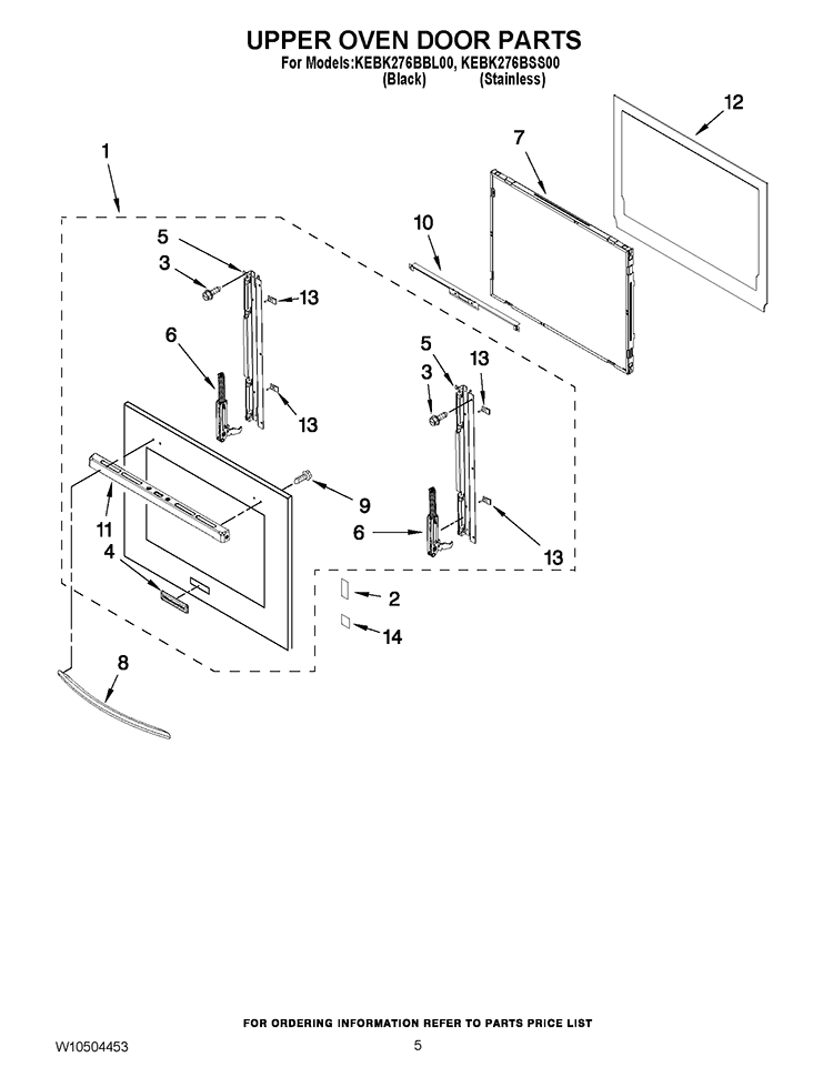 UPPER OVEN DOOR PARTS Diagram and Parts List for KEBK276BBL00  KitchenAid Wall Oven