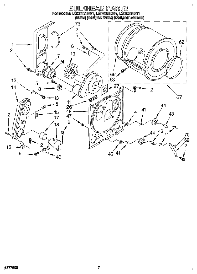 BULKHEAD Diagram and Parts List for LGR5624DQ1  Whirlpool Dryer