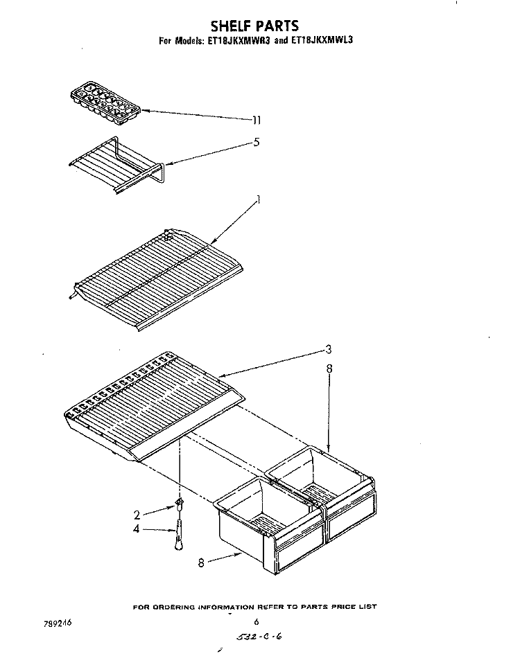 SHELF Diagram and Parts List for ET18JKXMWR3  Whirlpool Refrigerator