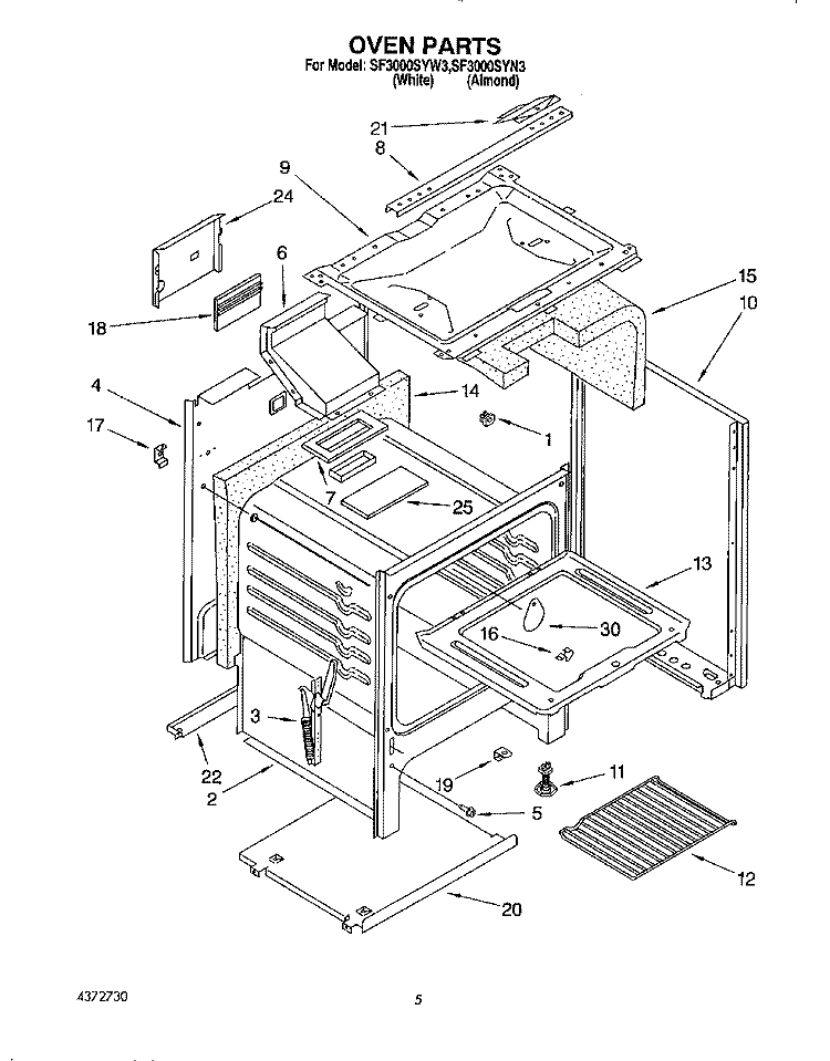 OVEN Diagram and Parts List for SF3000SYN3  Whirlpool Range