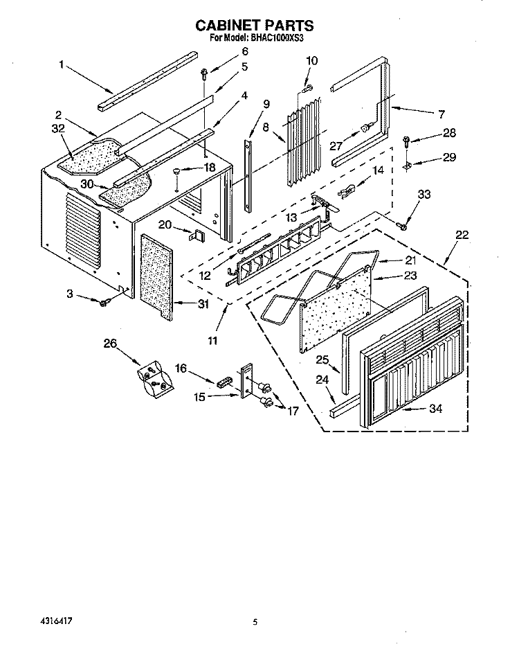 CABINET Diagram and Parts List for BHAC1000XS3  Whirlpool Air Conditioner