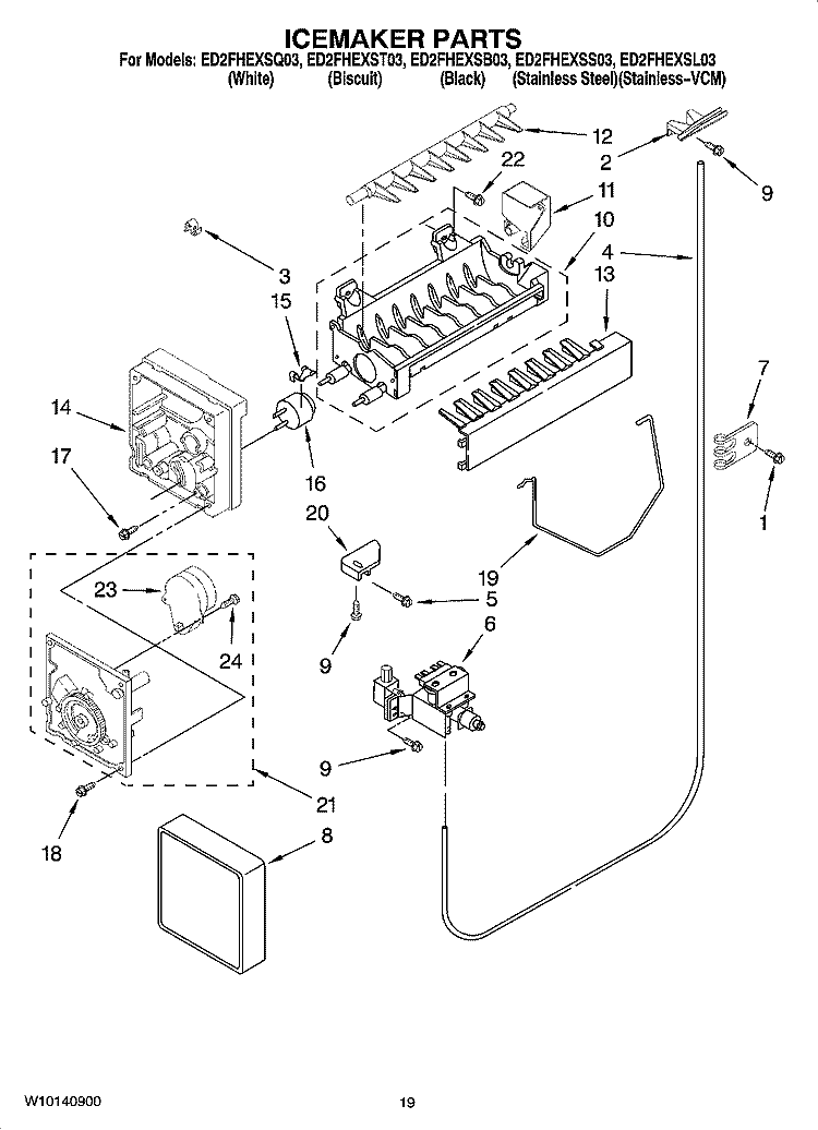 ICEMAKER PARTS, OPTIONAL PARTS (NOT INCLUDED) Diagram and Parts List for ED2FHEXSB03  Whirlpool Refrigerator