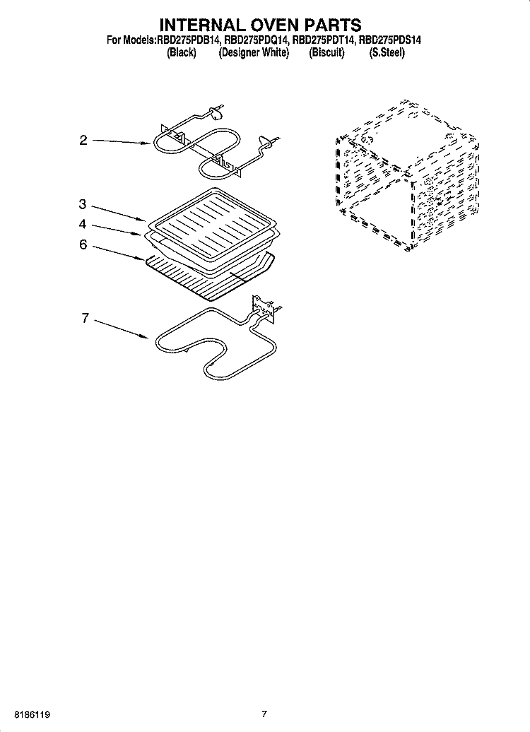 INTERNAL OVEN PARTS Diagram and Parts List for RBD275PDS14  Whirlpool Wall Oven