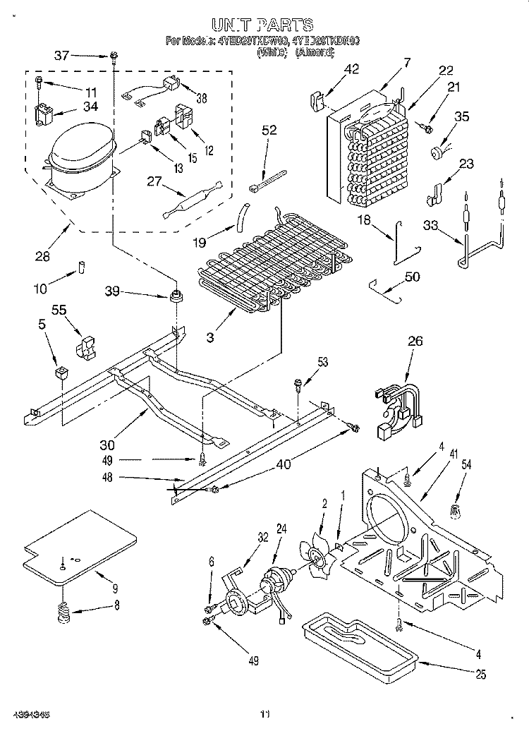 UNIT Diagram and Parts List for 4YED20TKDN00  Whirlpool Refrigerator