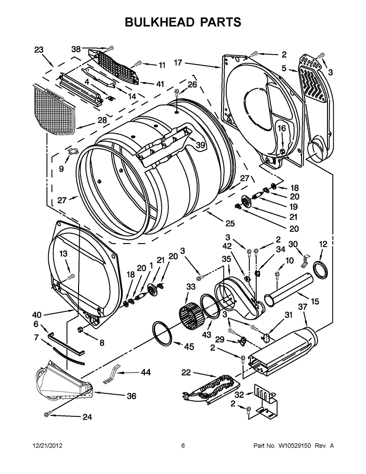 BULKHEAD PARTS Diagram and Parts List for 3LWED4900YW0  Whirlpool Dryer