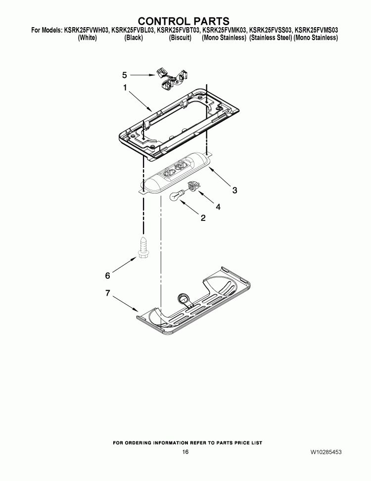 CONTROL PARTS Diagram and Parts List for KSRK25FVBL03  KitchenAid Refrigerator