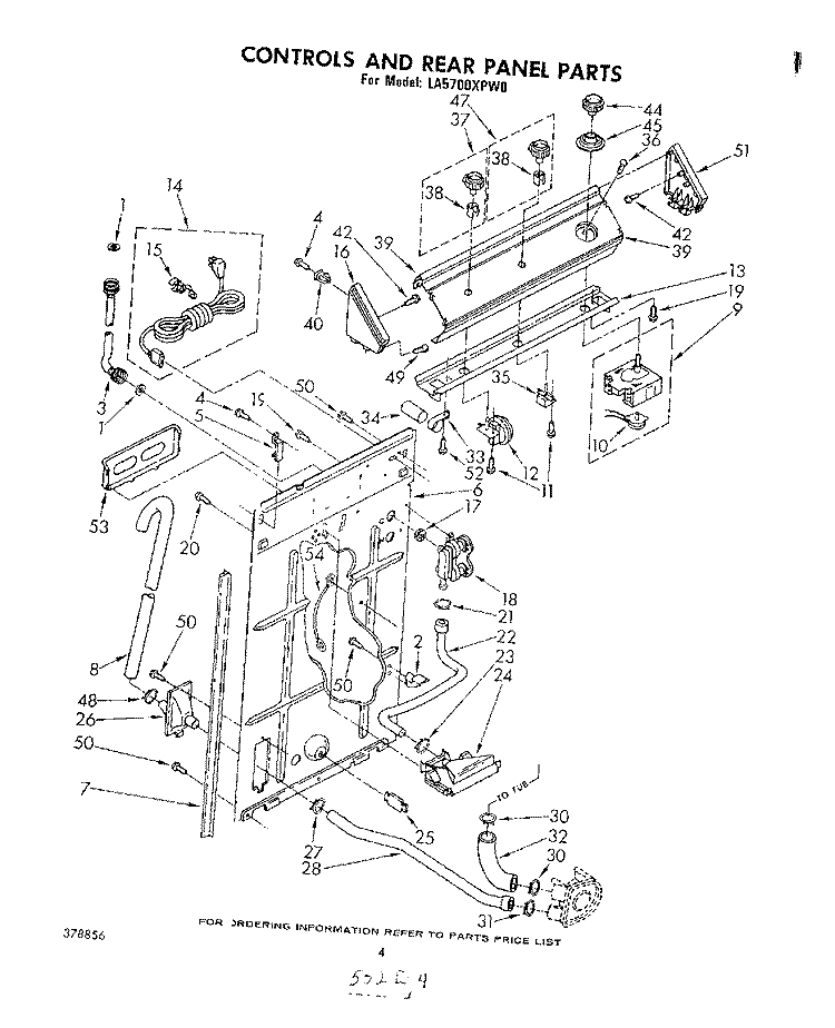 CONTROLS AND REAR PANEL Diagram and Parts List for LA5700XPW0  Whirlpool Washer