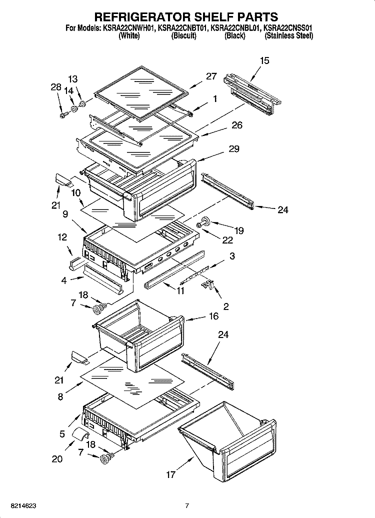 REFRIGERATOR SHELF PARTS Diagram and Parts List for KSRA22CNBT01  KitchenAid Refrigerator