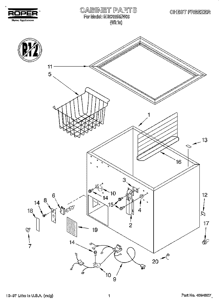 SECTION Diagram and Parts List for RH0799REW06  Roper Freezer