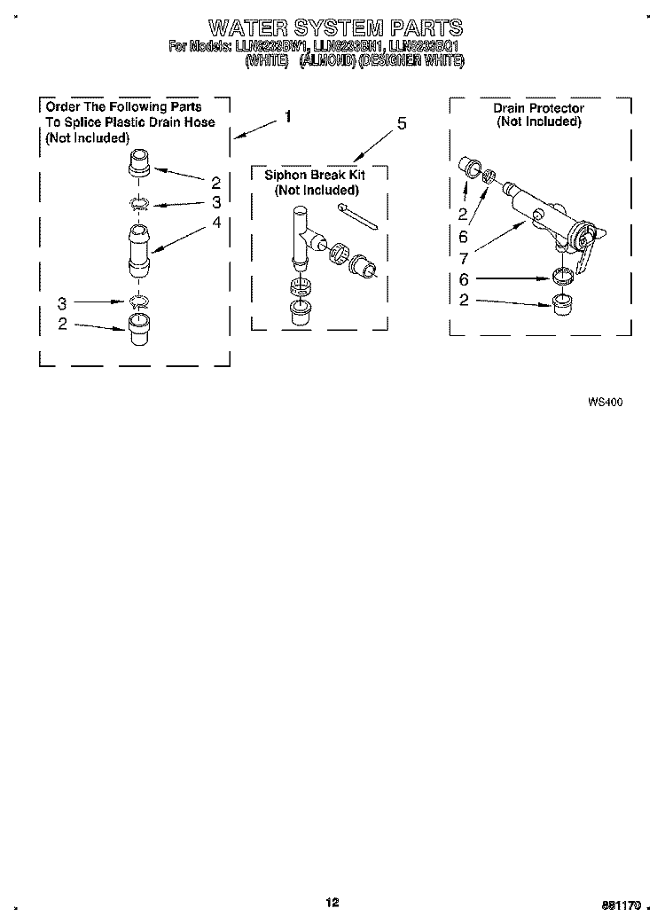 WATER SYSTEM Diagram and Parts List for LLN8233BN1  Whirlpool Washer