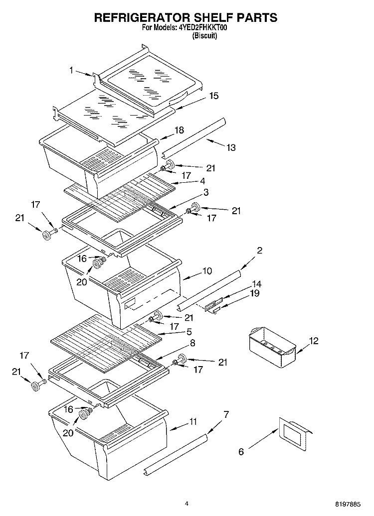 REFRIGERATOR SHELF Diagram and Parts List for 4YED2FHKKT00  Whirlpool Refrigerator