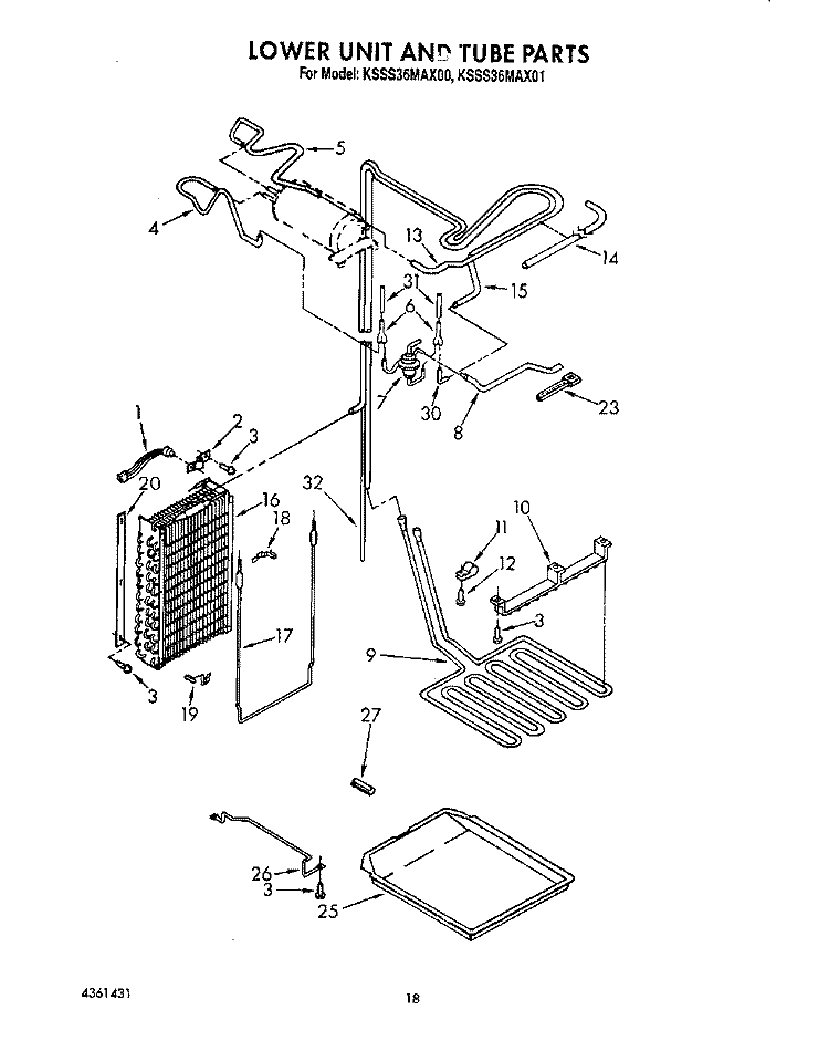 LOWER UNIT AND TUBE Diagram and Parts List for KSSS36MAX00  KitchenAid Refrigerator