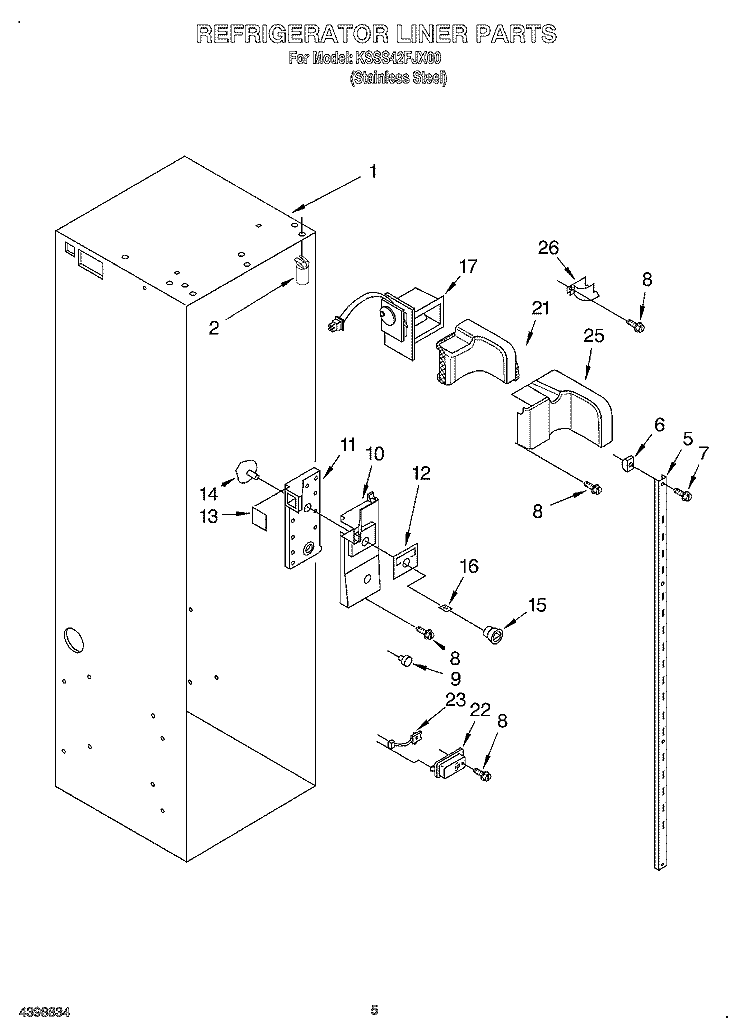 REFRIGERATOR LINER Diagram and Parts List for KSSS42FJX00  KitchenAid Refrigerator