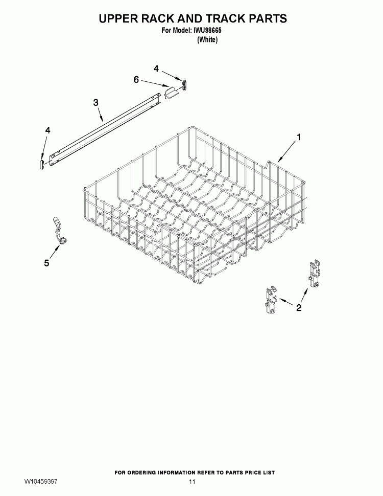 UPPER RACK AND TRACK PARTS Diagram and Parts List for IWU98663  Inglis Dishwasher