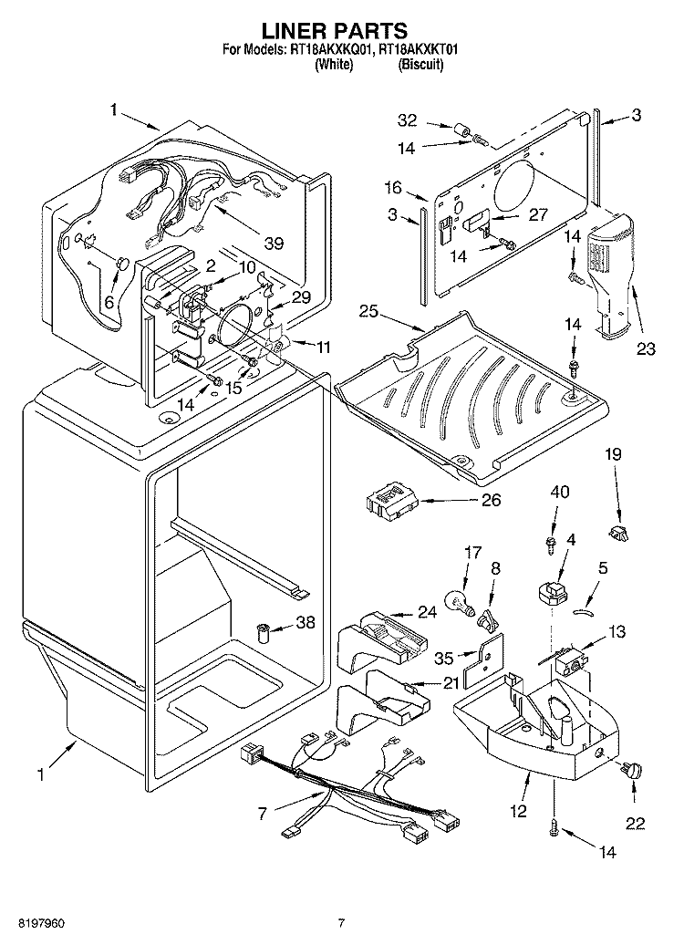 LINER Diagram and Parts List for RT18AKXKQ01  Roper Refrigerator