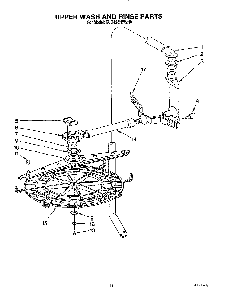 UPPER WASH AND RINSE Diagram and Parts List for KUDJ23HYWH0  KitchenAid Dishwasher