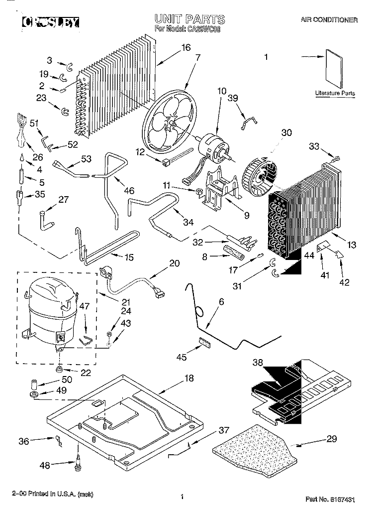 UNIT, LITERATURE Diagram and Parts List for CA29WC00  Whirlpool Air Conditioner