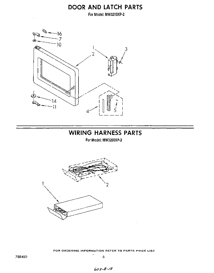DOOR AND LATCH , WIRING HARNESS Diagram and Parts List for MW3200XP2  Whirlpool Microwave