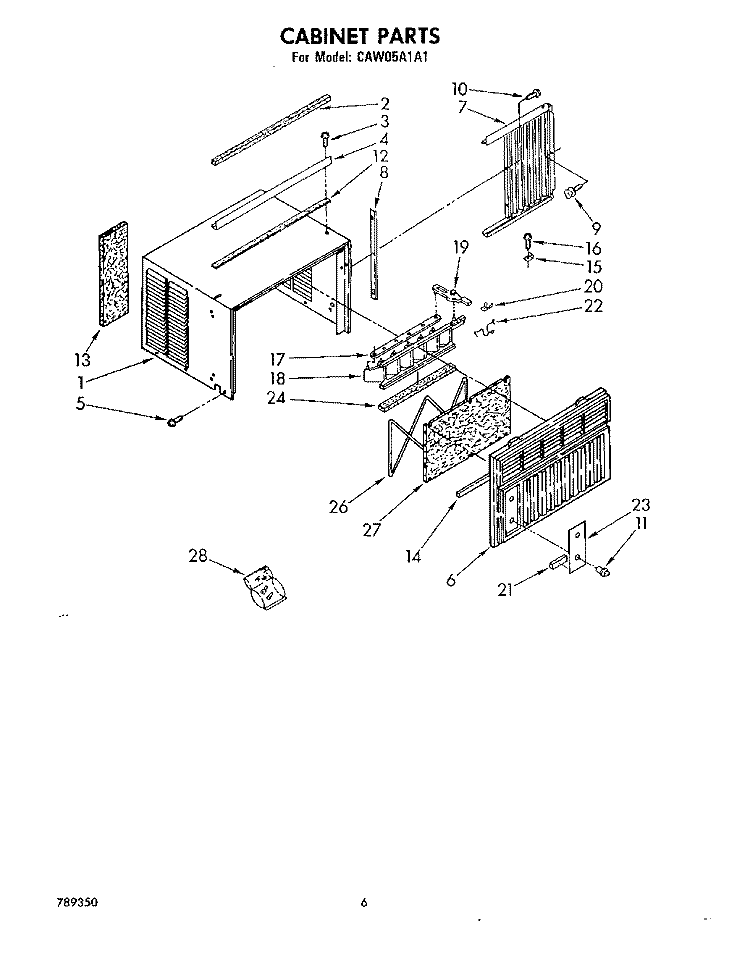 CABINET Diagram and Parts List for CAW05A1A1  Whirlpool Air Conditioner