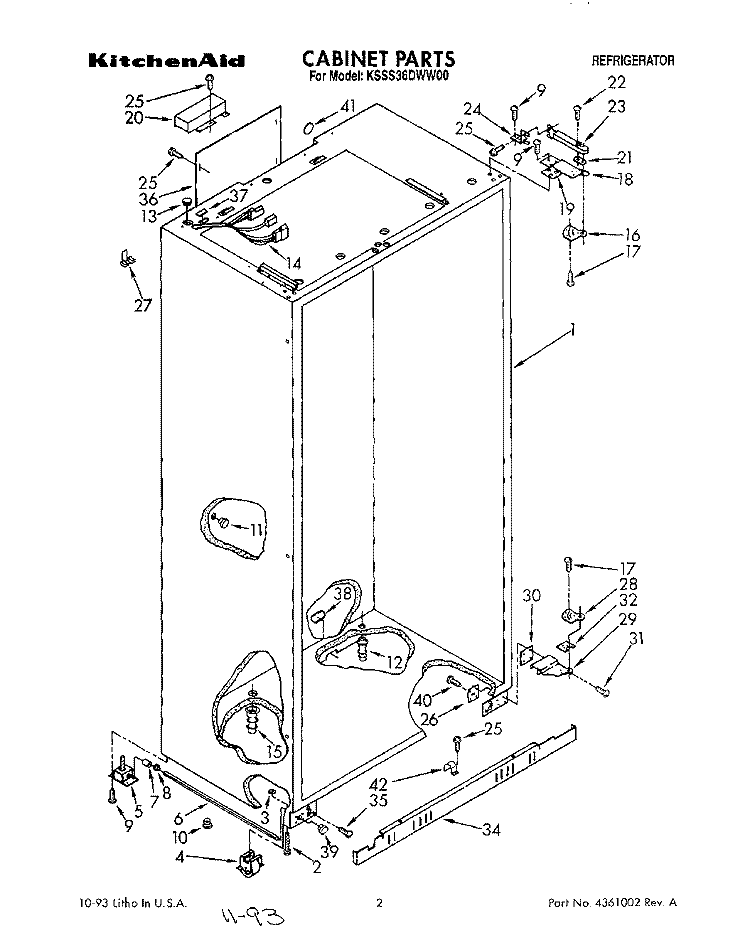 CABINET Diagram and Parts List for KSSS36DWW00  KitchenAid Refrigerator