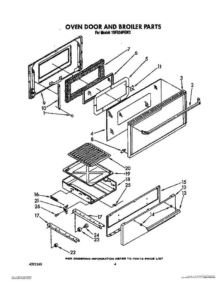 OVEN DOOR AND BROILER Diagram and Parts List for 1SF034PEN2  Whirlpool Range
