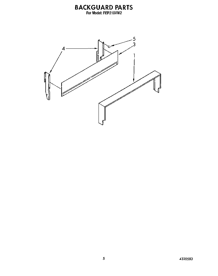BACKGUARD Diagram and Parts List for FEP210VW2  Roper Range