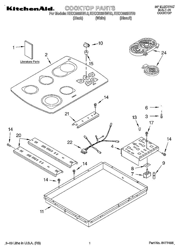 SECTION Diagram and Parts List for KECC563HBL0  KitchenAid Cooktop