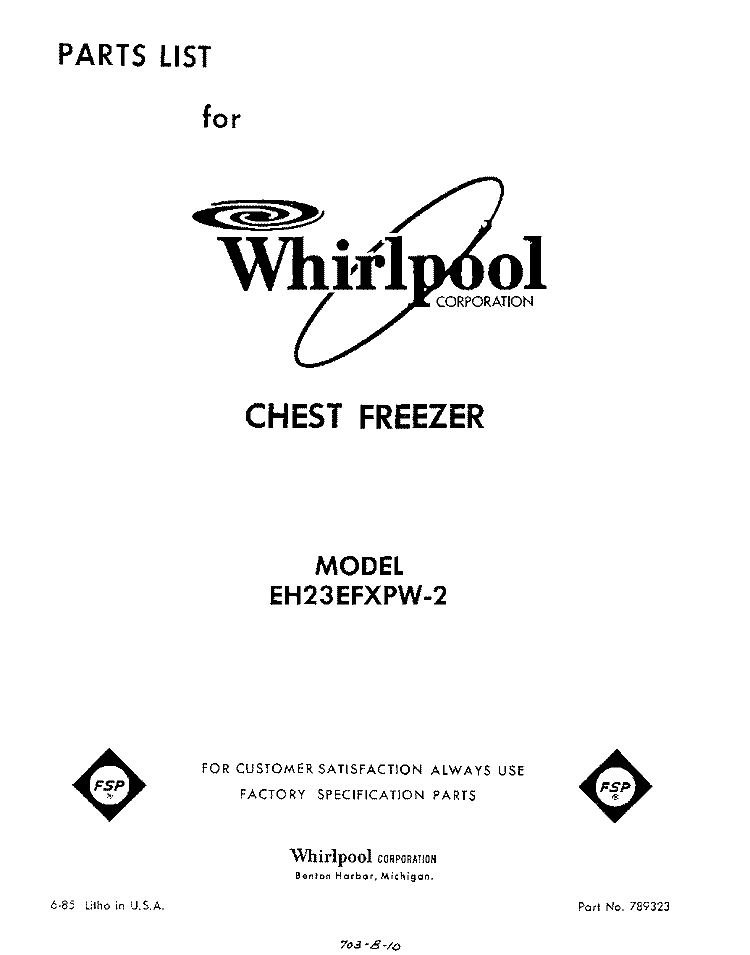 SECTION Diagram and Parts List for EH23EFXPW2  Whirlpool Freezer