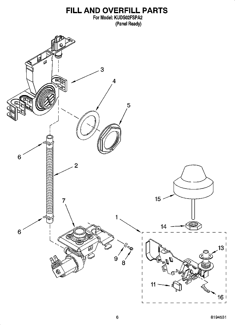 FILL AND OVERFILL PARTS Diagram and Parts List for KUDS02FSPA2  KitchenAid Dishwasher