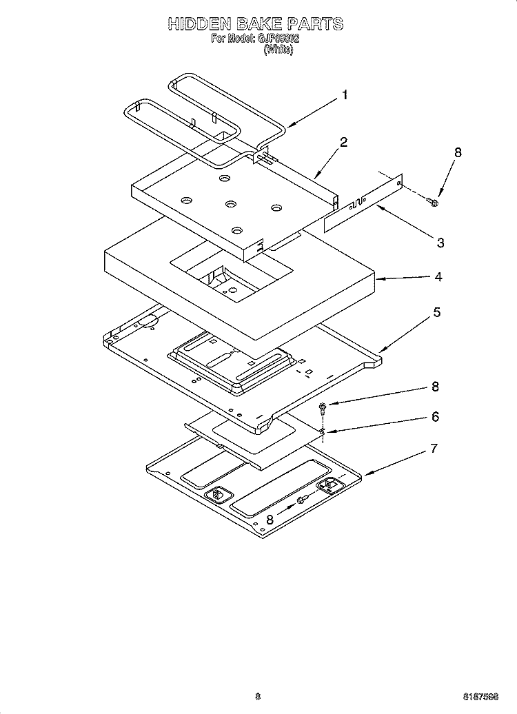 HIDDEN BAKE PARTS, MISCELLANEOUS PARTS Diagram and Parts List for GJP85802  Whirlpool Range