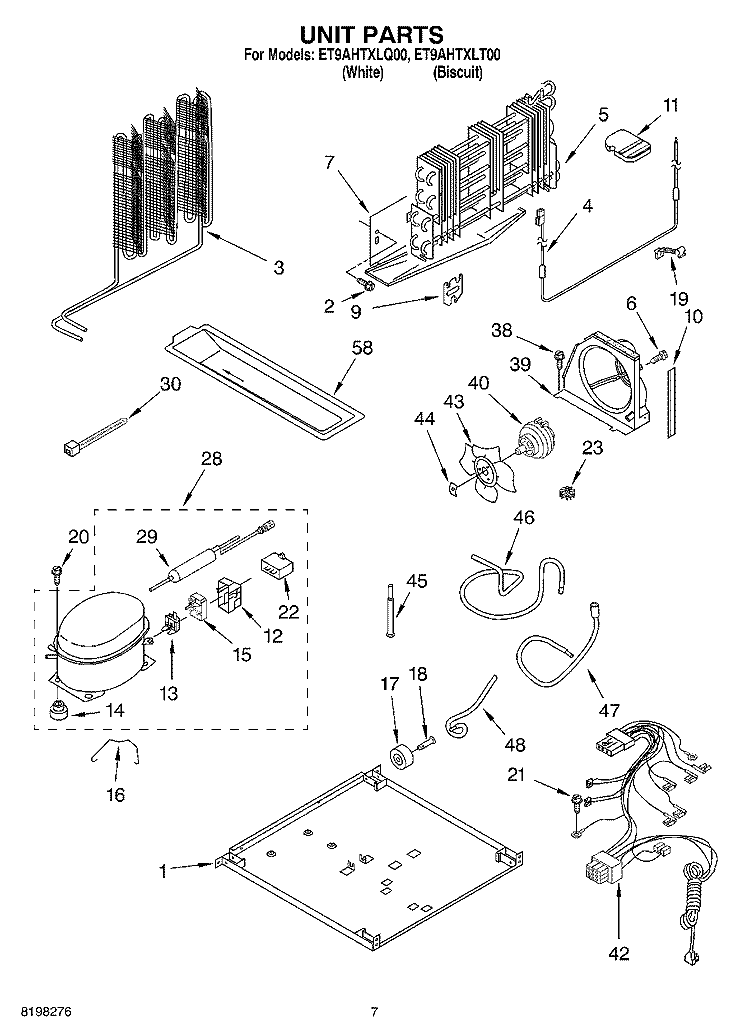 UNIT Diagram and Parts List for ET9AHTXLT00  Whirlpool Refrigerator