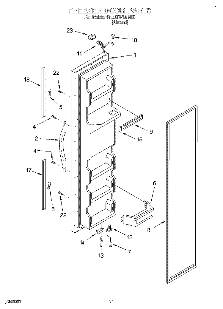 FREEZER DOOR Diagram and Parts List for 4YED27PQFN00  Whirlpool Refrigerator