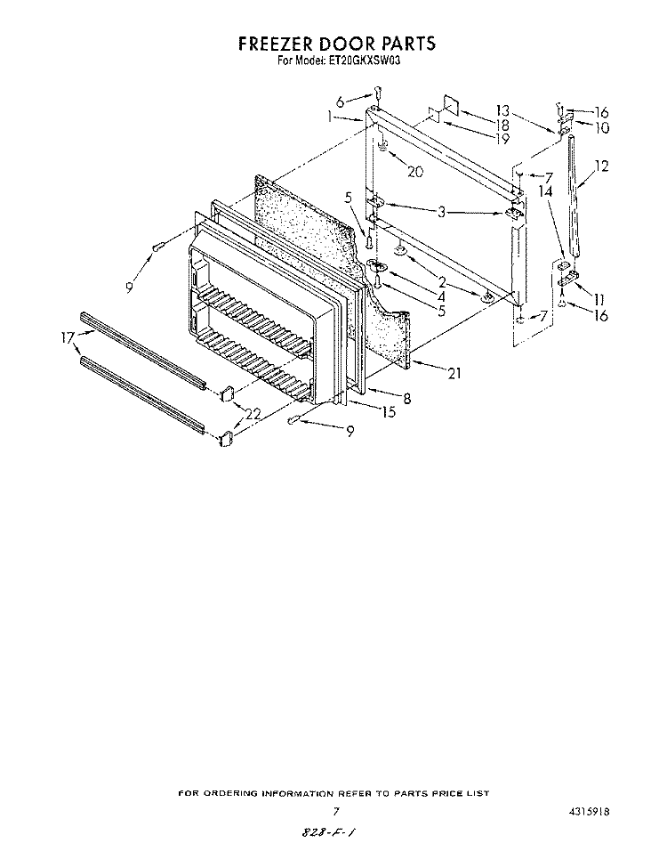 FREEZER DOOR Diagram and Parts List for ET20GKXSW03  Whirlpool Refrigerator