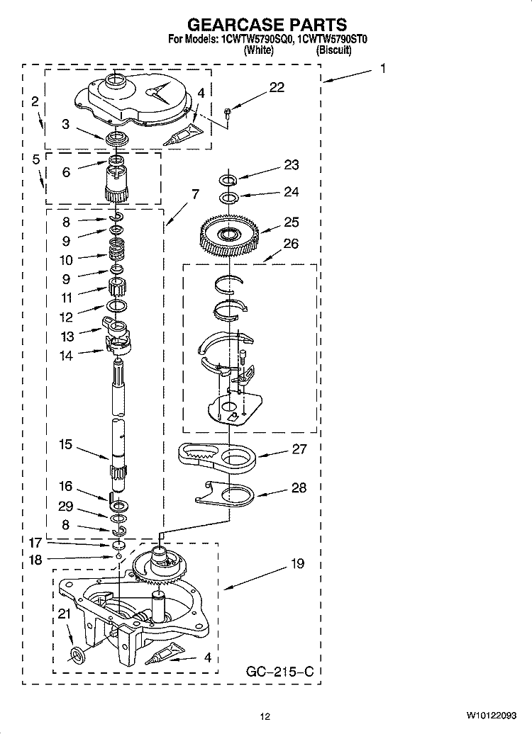 GEARCASE PARTS, OPTIONAL PARTS (NOT INCLUDED) Diagram and Parts List for 1CWTW5790SQ0  Whirlpool Washer