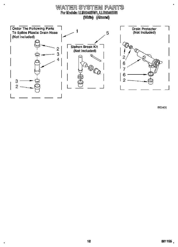 WATER SYSTEM Diagram and Parts List for LLR8245BN1  Whirlpool Washer