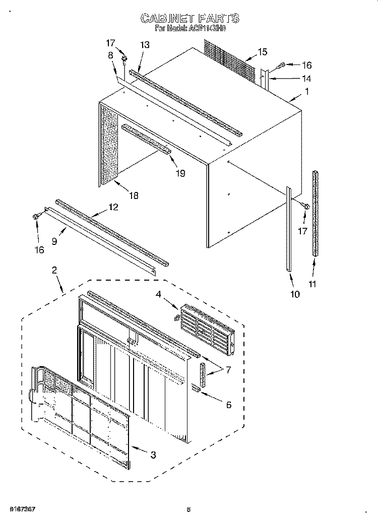 CABINET PARTS Diagram and Parts List for ACE114XH0  Whirlpool Air Conditioner