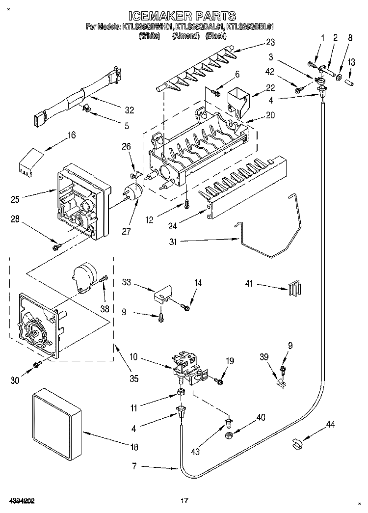 ICEMAKER, LIT/OPTIONAL Diagram and Parts List for KTLS25QDWH01  KitchenAid Refrigerator