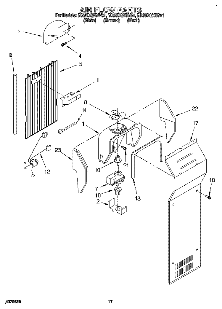 AIRFLOW Diagram and Parts List for ED25DQXBB01  Whirlpool Refrigerator