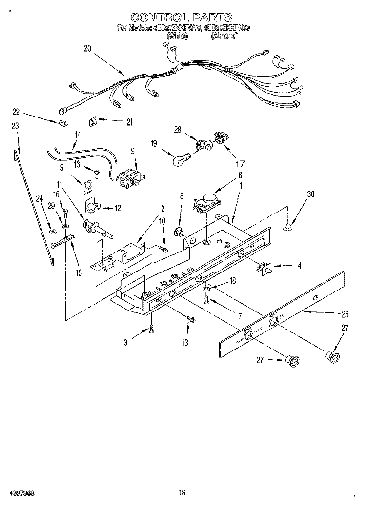 CONTROL, LIT/OPTIONAL Diagram and Parts List for 4ED20ZKXFW00  Whirlpool Refrigerator