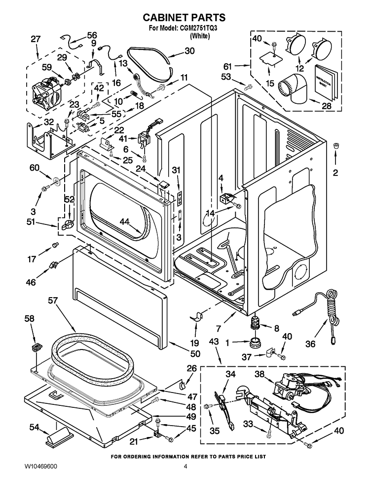 CABINET PARTS Diagram and Parts List for CGM2751TQ3  Whirlpool Dryer