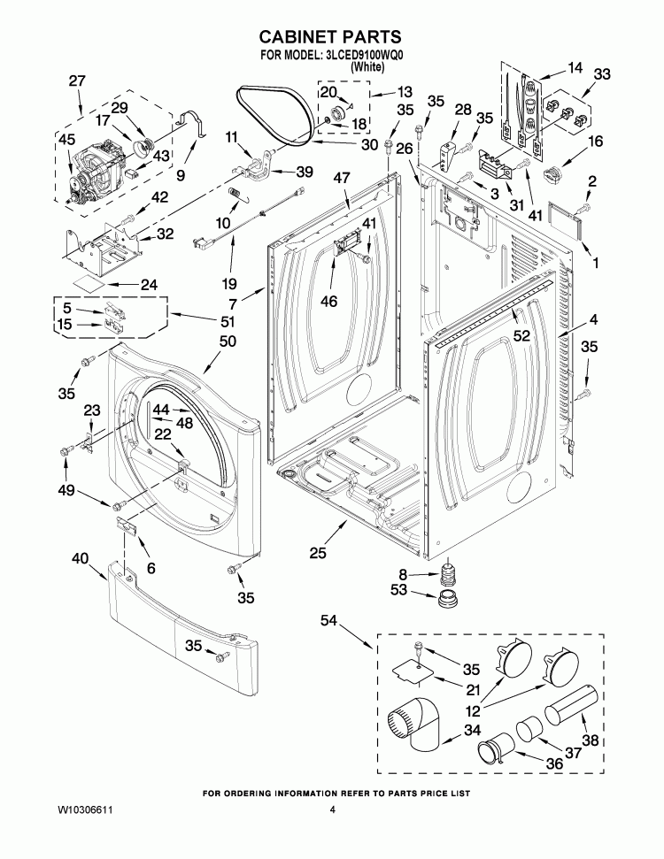 CABINET PARTS Diagram and Parts List for 3LCED9100WQ0  Whirlpool Dryer