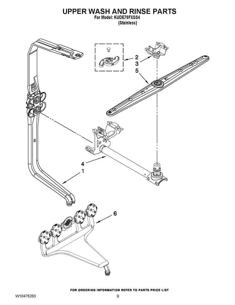 UPPER WASH AND RINSE PARTS Diagram and Parts List for KUDE70FXSS4  KitchenAid Dishwasher
