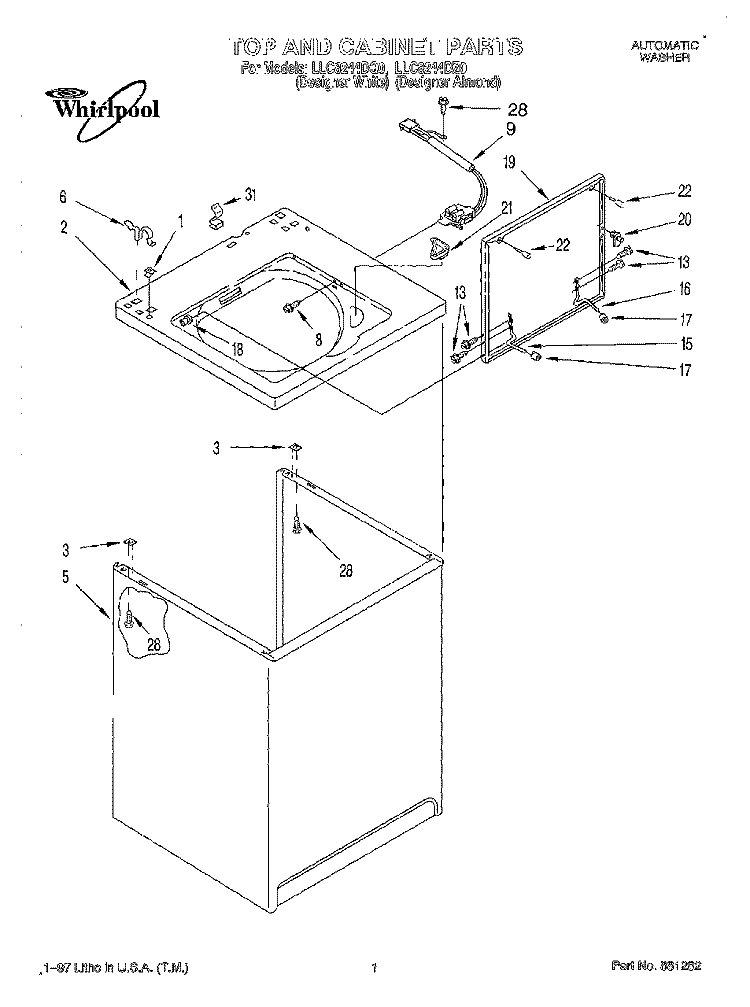 TOP AND CABINET, LIT/OPTIONAL Diagram and Parts List for LLC8244DQ0  Whirlpool Washer