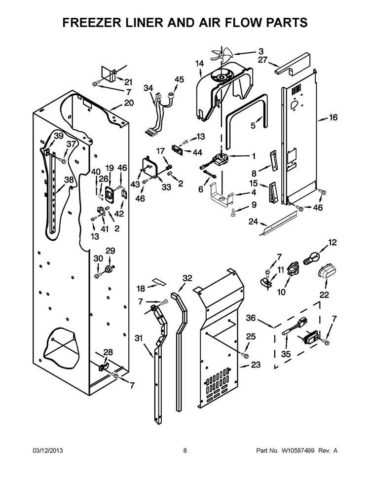 FREEZER LINER AND AIR FLOW PARTS Diagram and Parts List for KSSC42QTS17  KitchenAid Refrigerator