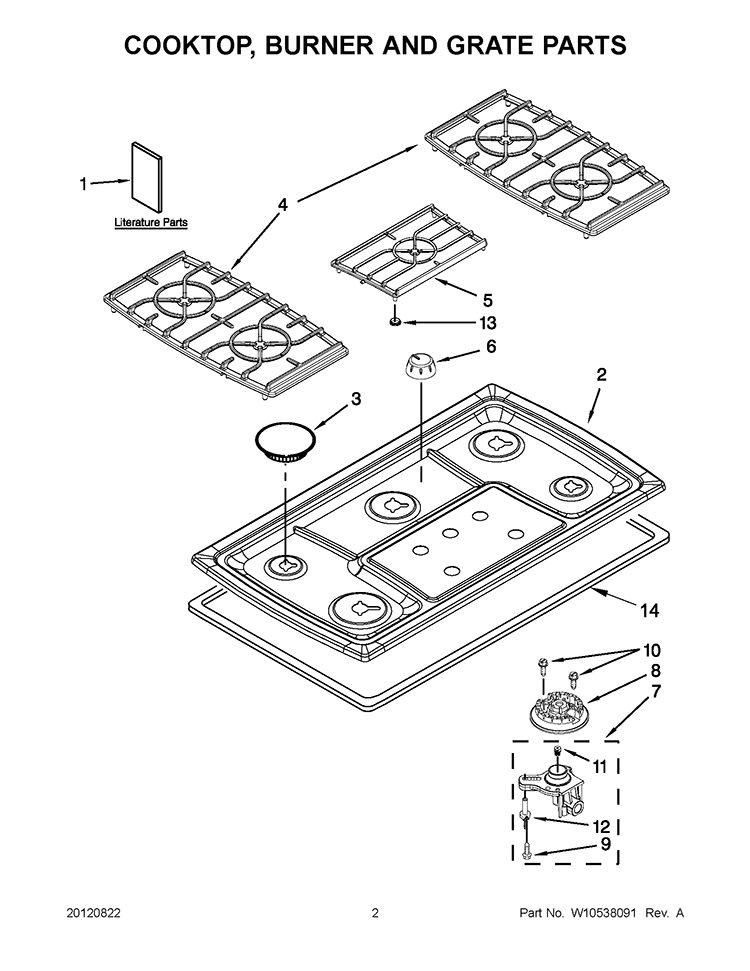COOKTOP, BURNER AND GRATE PARTS Diagram and Parts List for KGCK366VSS02  KitchenAid Cooktop