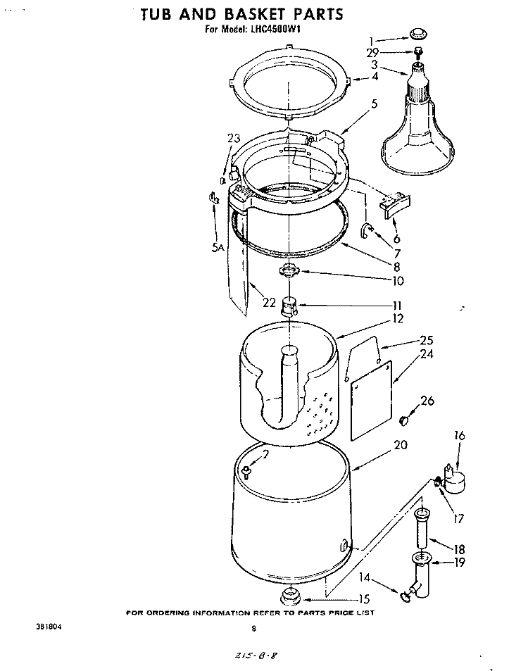 TUB AND BASKET Diagram and Parts List for LHC4500W1  Whirlpool Washer
