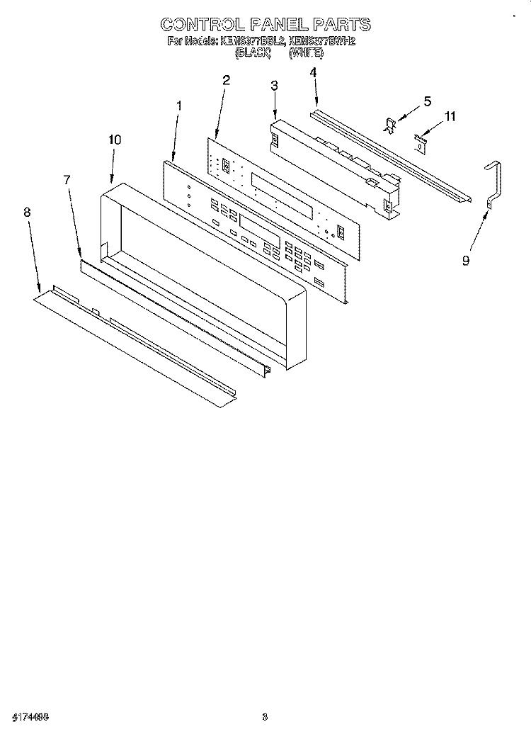 CONTROL PANEL, LITERATURE Diagram and Parts List for KEMS377BWH2  KitchenAid Wall Oven