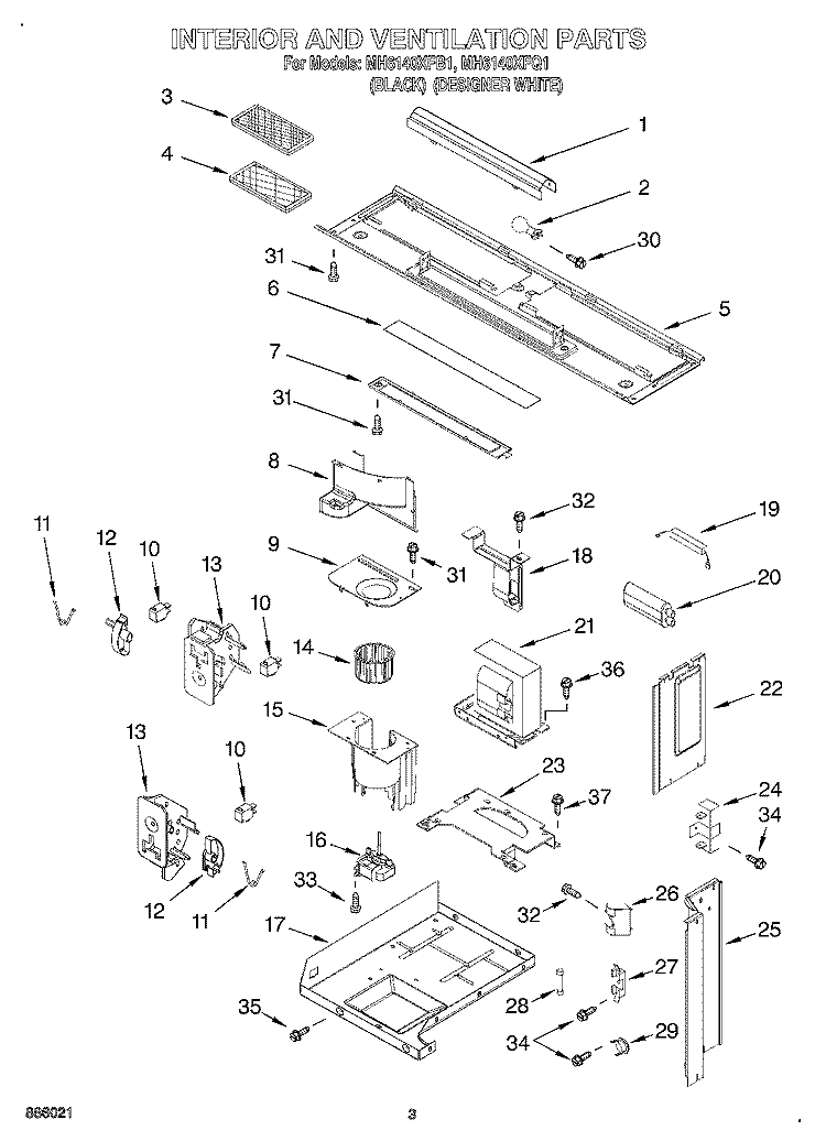 INTERIOR AND VENTILATION Diagram and Parts List for MH6140XFB1  Whirlpool Microwave